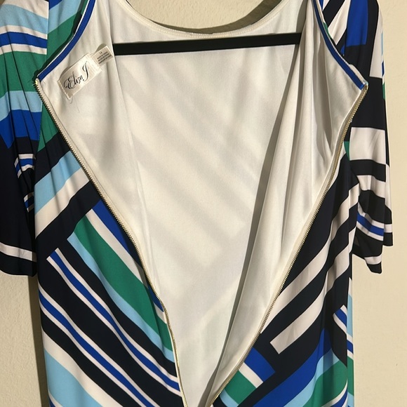 Eliza J Dress - Blue and Green Stripe gold zip NWT SIZE 14 (would fit 12-14) - Picture 11 of 12